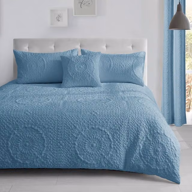 Velosso Blue Floral Duvet Cover and Pillowcase Set, W: 200 cm x H: 200 cm