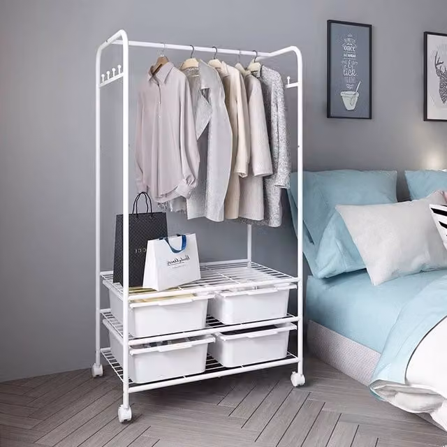 NESTLUNE White Metal Rolling Clothes Rail Rack – 1