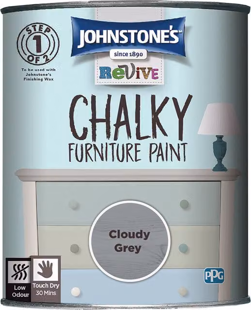 Johnstone's Chalky Furniture Paint in Cloudy Grey, Quick-Drying and Opaque