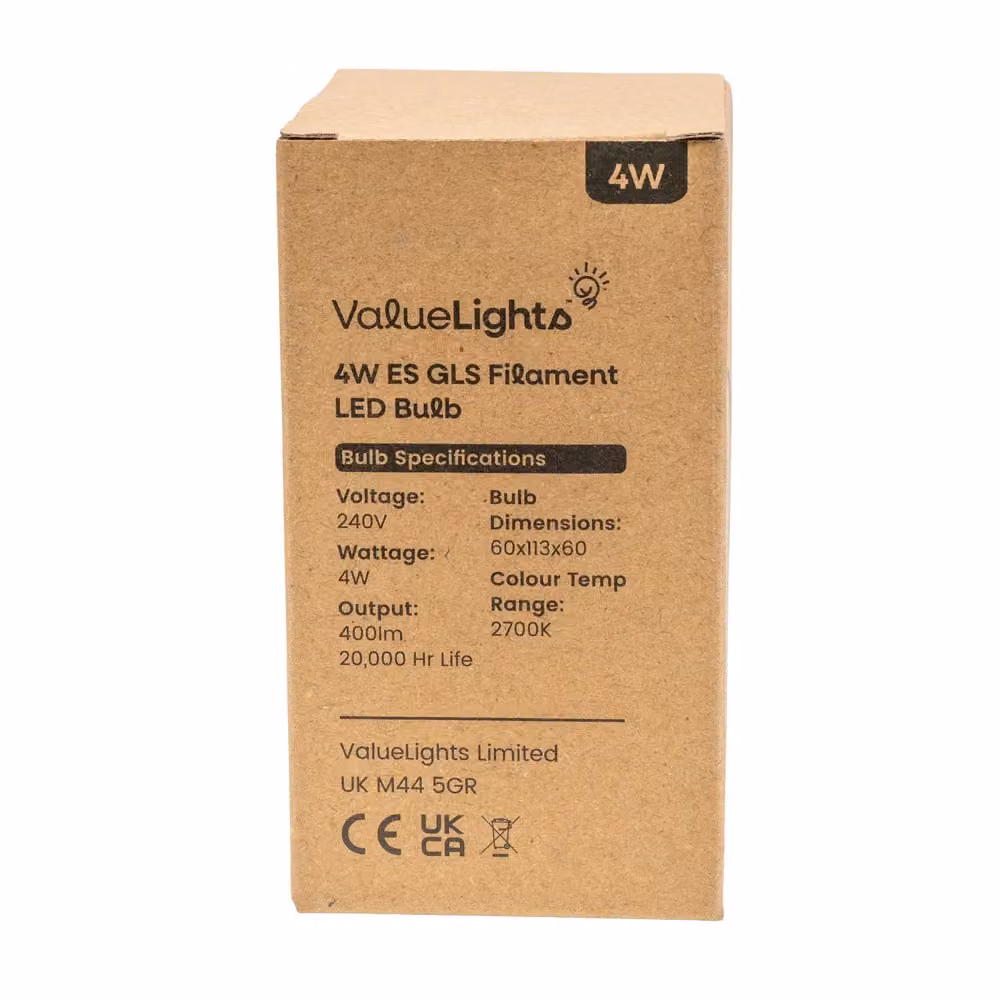 ValueLights Pack of 5 E27 Amber Filament LED Bulbs, 4W Warm White, Orange – 2