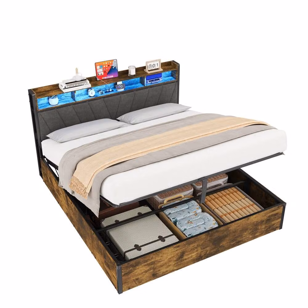 Matteo King Bed Frame with Hydraulic Storage, RGB LED Headboard and USB Charging Ports, W/D/H: 180 x 200 cm – 6