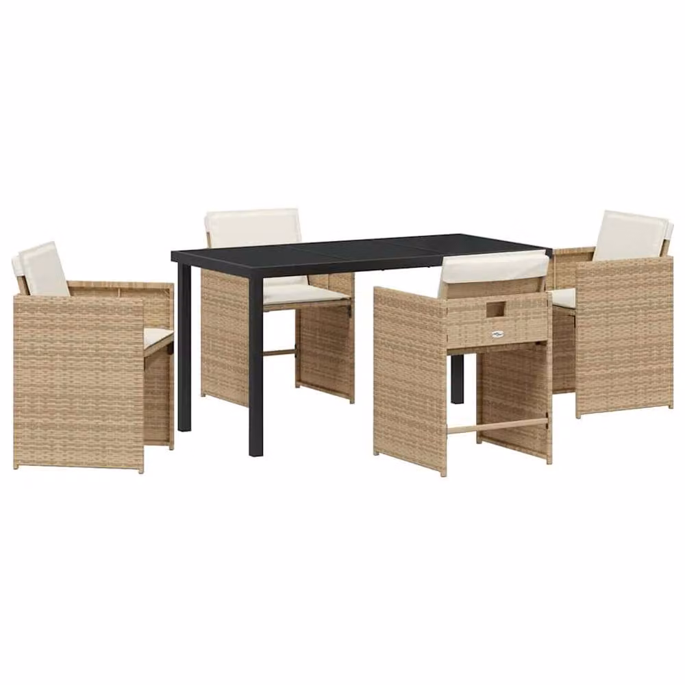 Berkfield Home 5 Piece Modern Garden Dining Set in Beige Poly Rattan with Glass Top – 2