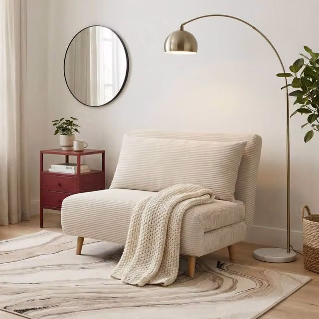FurnitureboxUK Bobby Cream Beige Jumbo Corduroy Single Folding Sofa Bed Chair