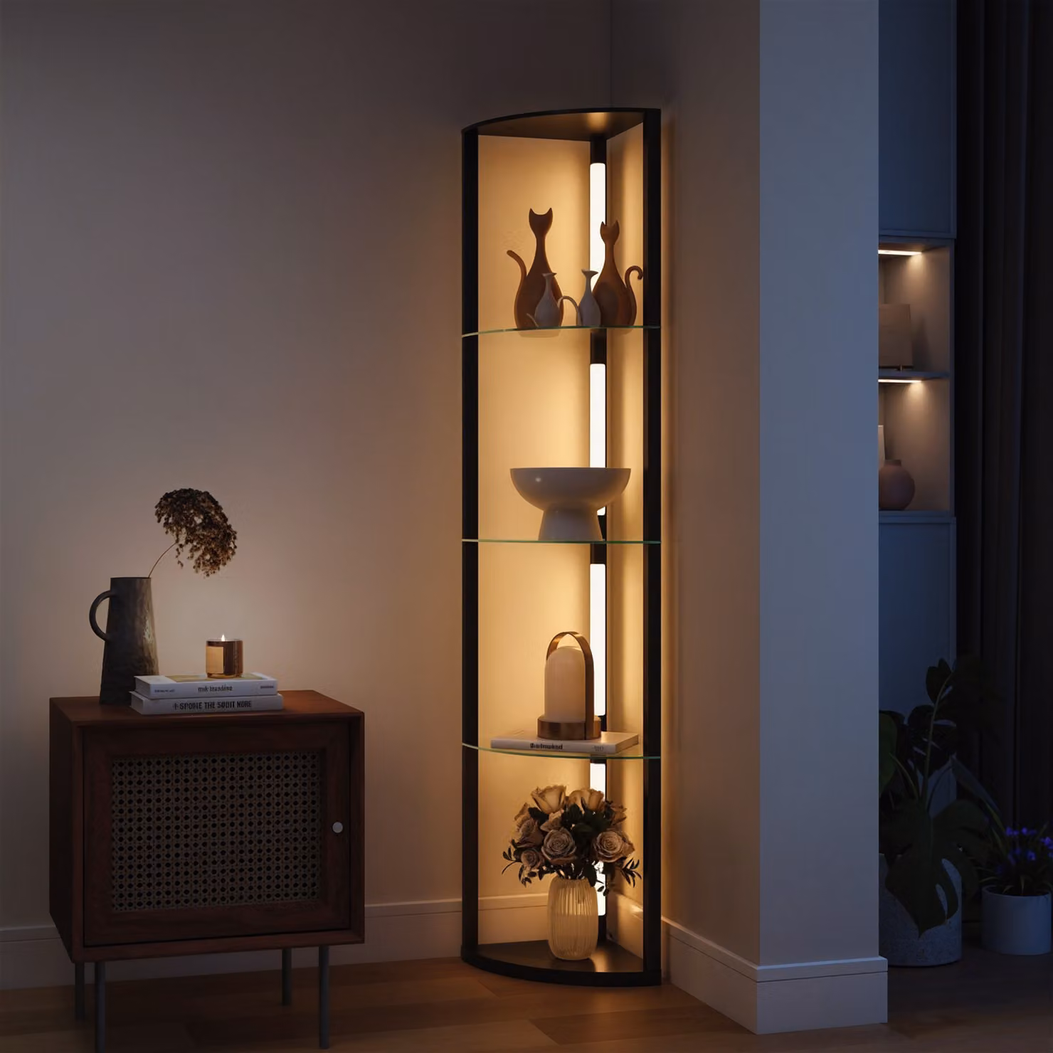 HOMCOM Dimmable LED Floor Lamp with Shelves and Foot Switch, Black – 2