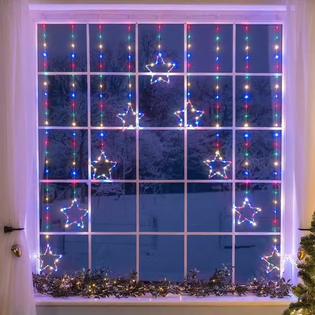 Christow Christmas Star Micro LED Curtain Lights, Multicolour, W: 120 cm, H: 120 cm