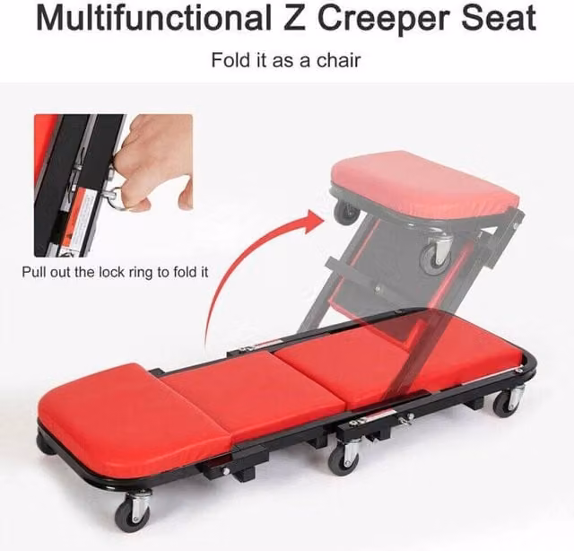 EONLION Garage Creeper Board Rolling Crawler Stool, Red – 1