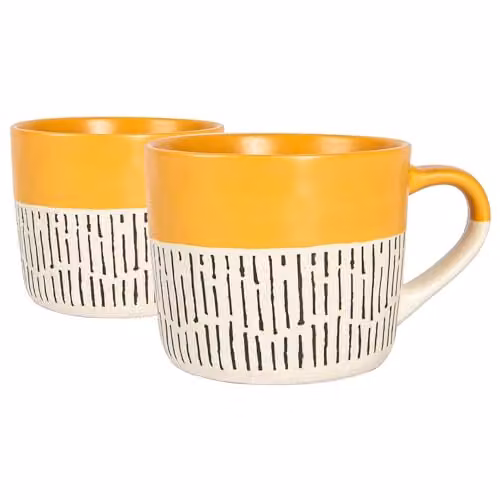 Nicola Spring Mustard Yellow Ceramic Stoneware Coffee Mug Set, 2 x 475ml – 1