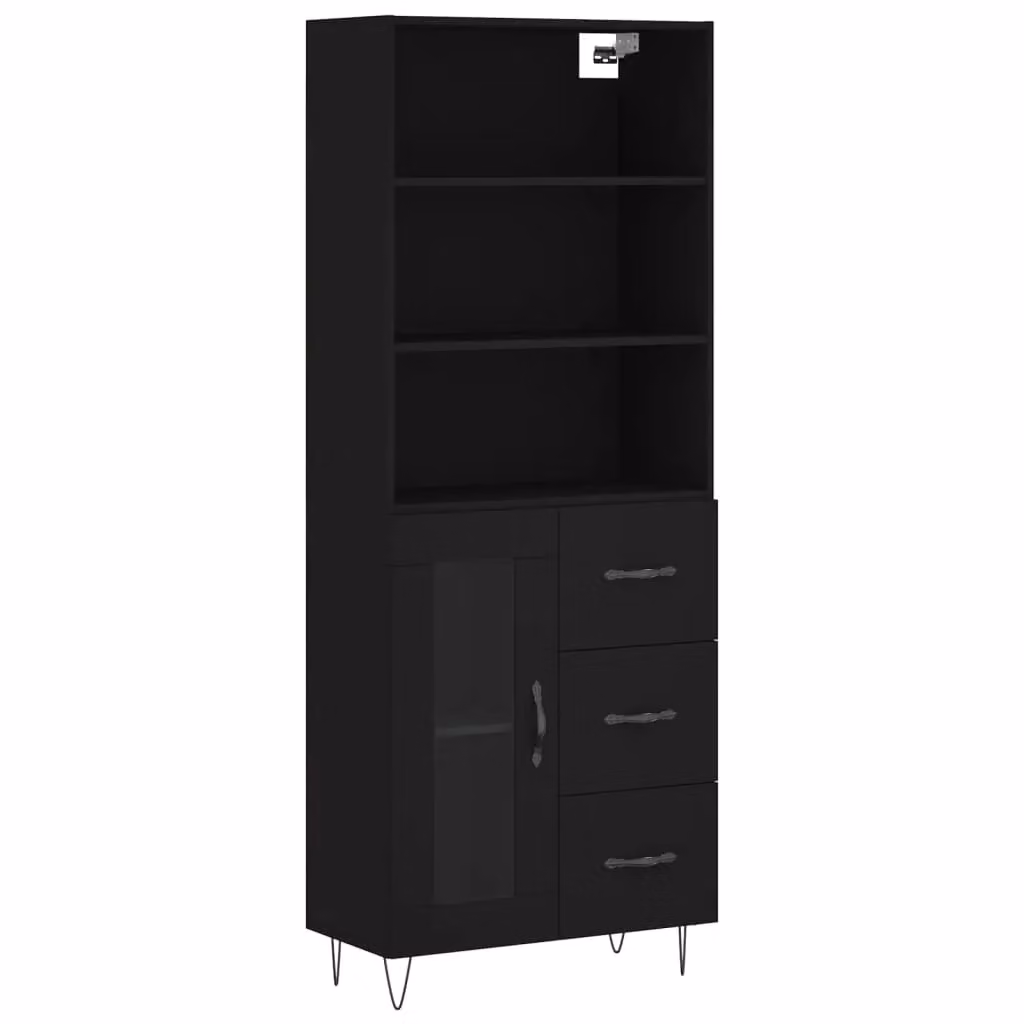 Berkfield Home Modern Black Highboard with Glass Doors and Internal Shelves, W/D/H: 69.5 x 34 x 180 cm – 2
