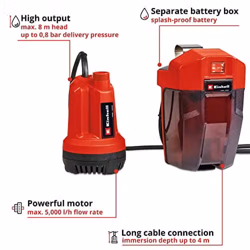 Einhell GE-SP 18 Li-Solo Cordless Clear Water Pump in Red and Black – 3