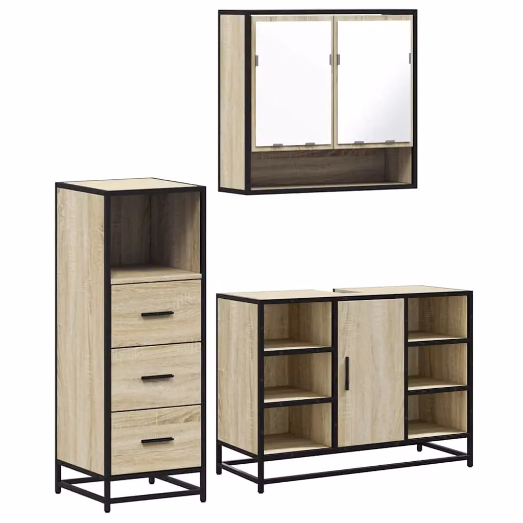 Berkfield Home 3 Piece Industrial Bathroom Furniture Set in Sonoma Oak Brown – 2