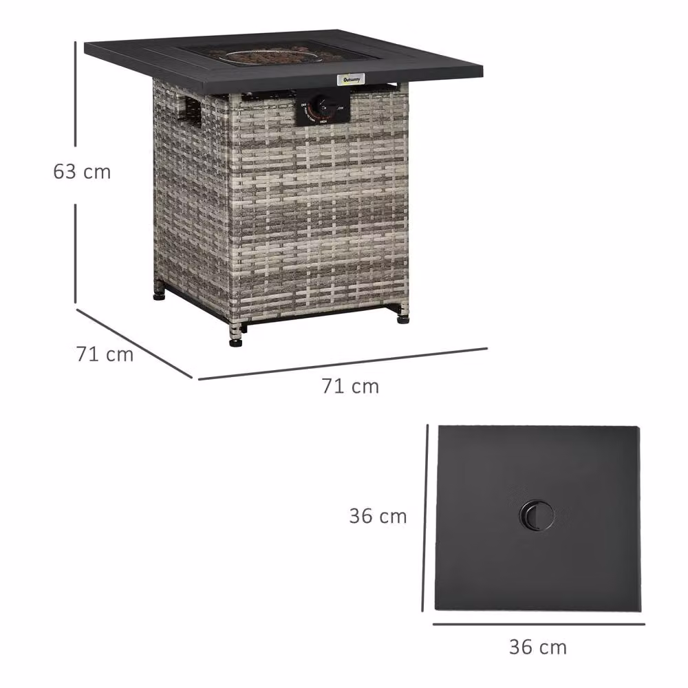 Wyld Haus Ratalli Grey Rattan Square Gas Fire Pit Table with Mesh Guard W/D/H: 71 x 63 x 71 cm – 3
