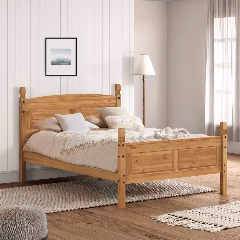 FORGEVIO Solid Pine Double Bed Frame in Brown Waxed Rustic Finish, W/D/H: 140 x 200 cm – 2