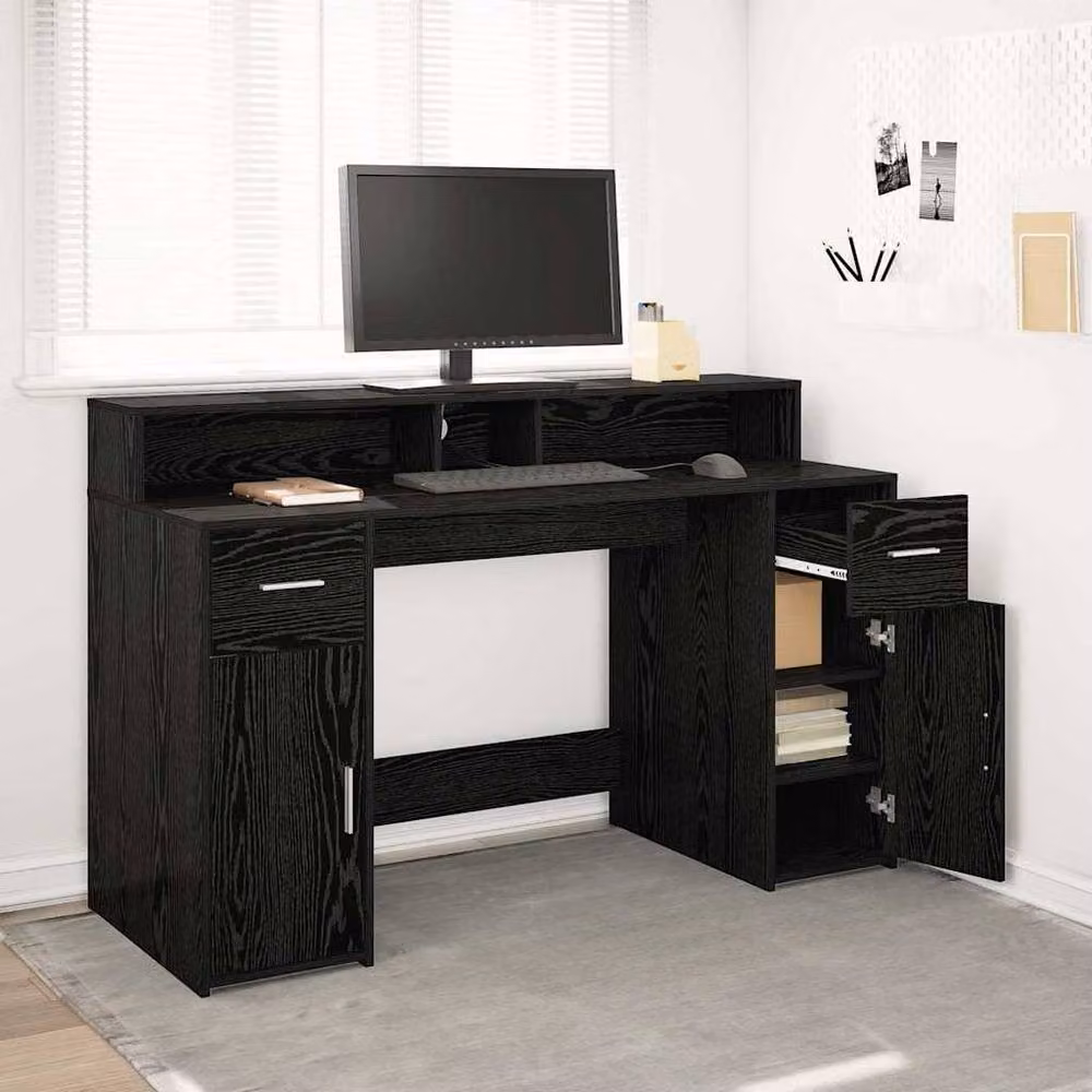 Berkfield Home Modern Writing Desk in Black Oak, W/D/H: 140 x 55 x 91 cm – 2