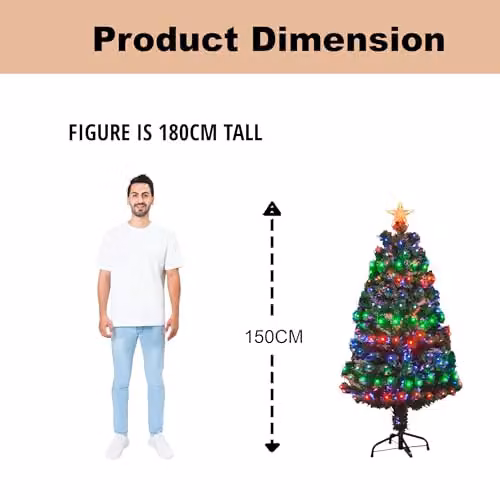 Shatchi Multicolour Fibre Optic LED Pre-Lit Christmas Tree in Green, H 150 cm – 8