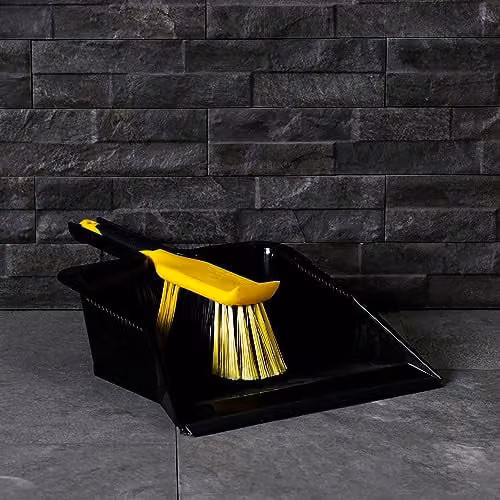 Charles Bentley Bulldozer Heavy Duty Dustpan and Brush Set with PVC Bristles and Rubber Lip, Black and Yellow, W: 44 cm, H: 28.5 cm – 3