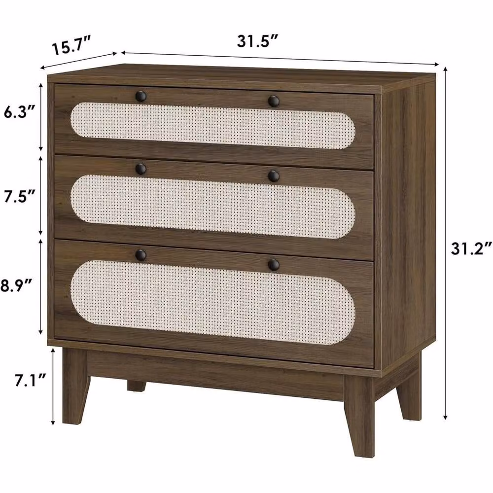 KORVIXA 3 Drawer Dresser Bedside Table Chest in Brown, W/D/H: 100 x 100 x 100 cm – 2