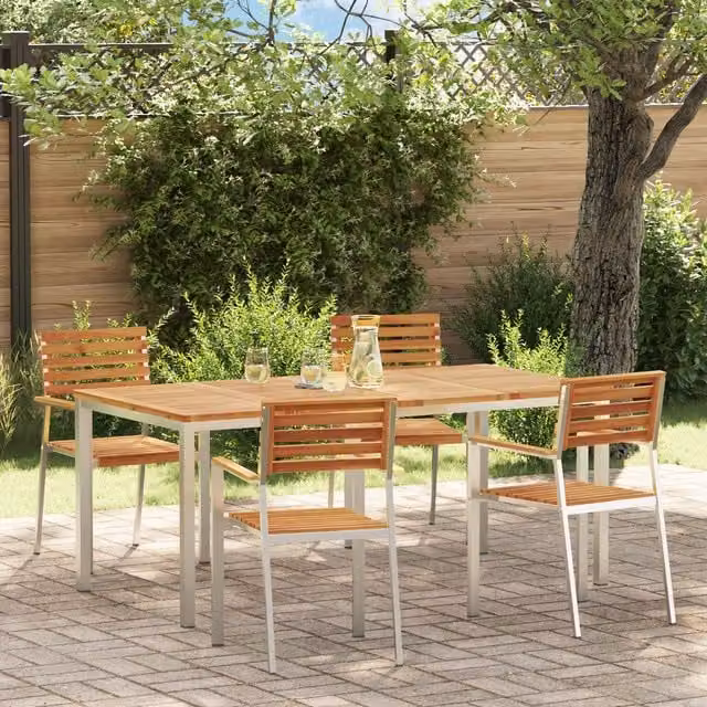 Berkfield Home 5 Piece Brown Acacia Wood Garden Dining Set – 1