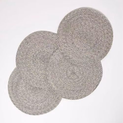 Homescapes Set of 4 Handwoven Round Placemats in Silver Grey, Diameter: 40 cm