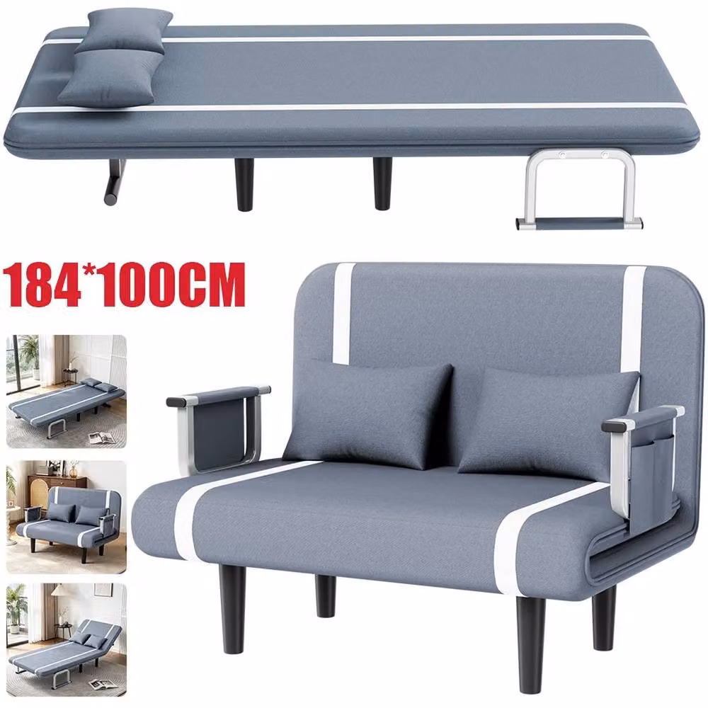PAWNORA Grey Fabric Double Sofa Bed Sleeper with Click-Clack Recliner Function – 4