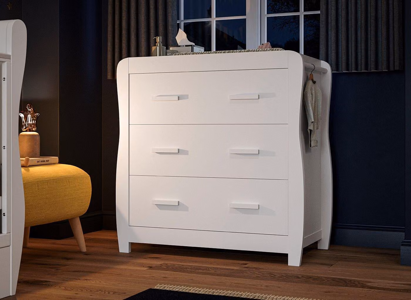 Dreams 2-in-1 Sleigh Chest and Changing Table in White Lacquered Wood