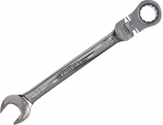 Faithfull Flex Head Ratchet Combination Spanner, 17mm, Silver Chrome Vanadium