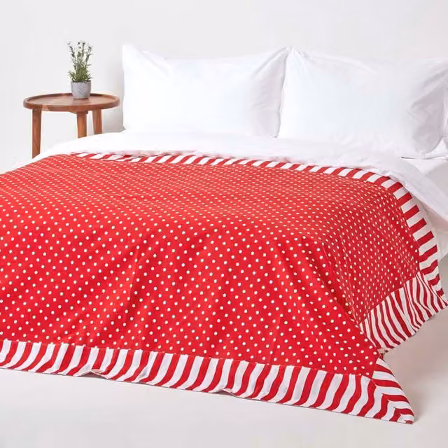 Homescapes Red Cotton Patchwork Retro Throw for Children