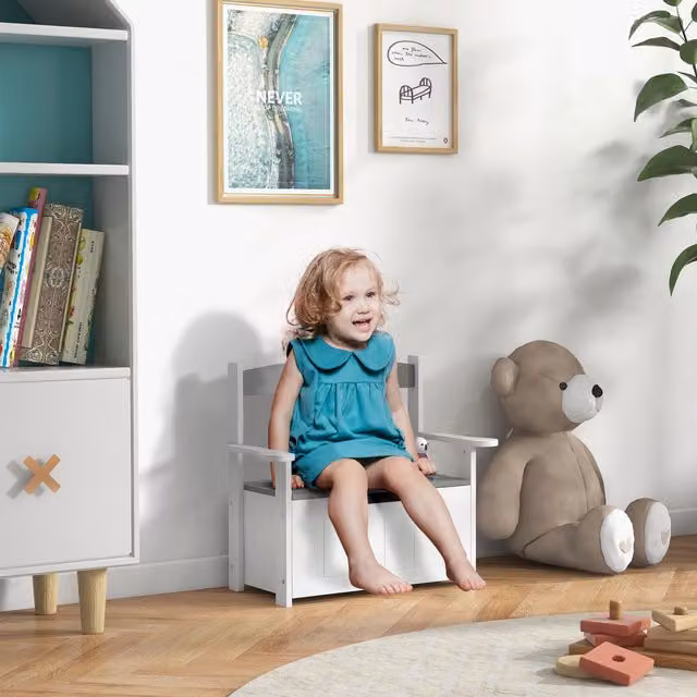 AIYAPLAY 2 in 1 Toy Box for Kids with Soft Close Safety Lid, Grey