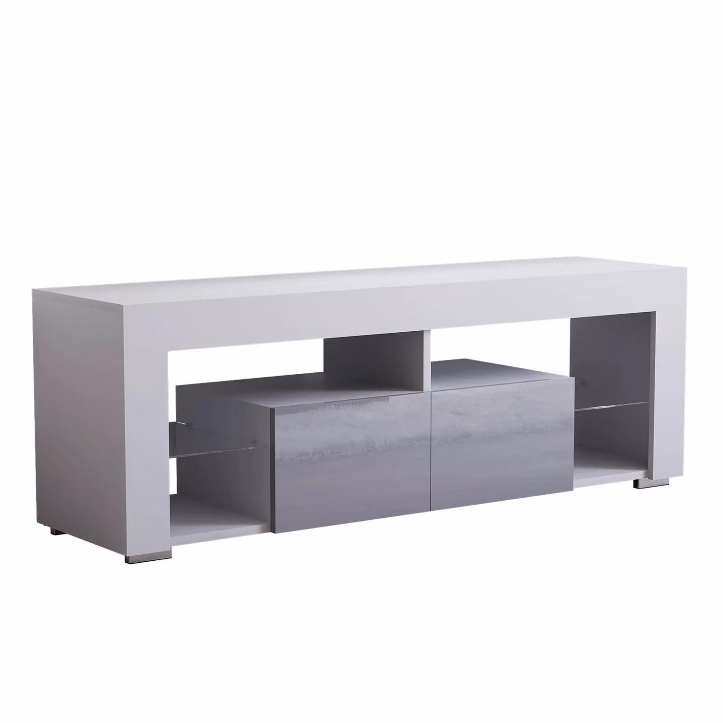 Vida Designs Luna Modern Glossy White and Multicolour 2 Drawer LED TV Unit with Glass Details – 6