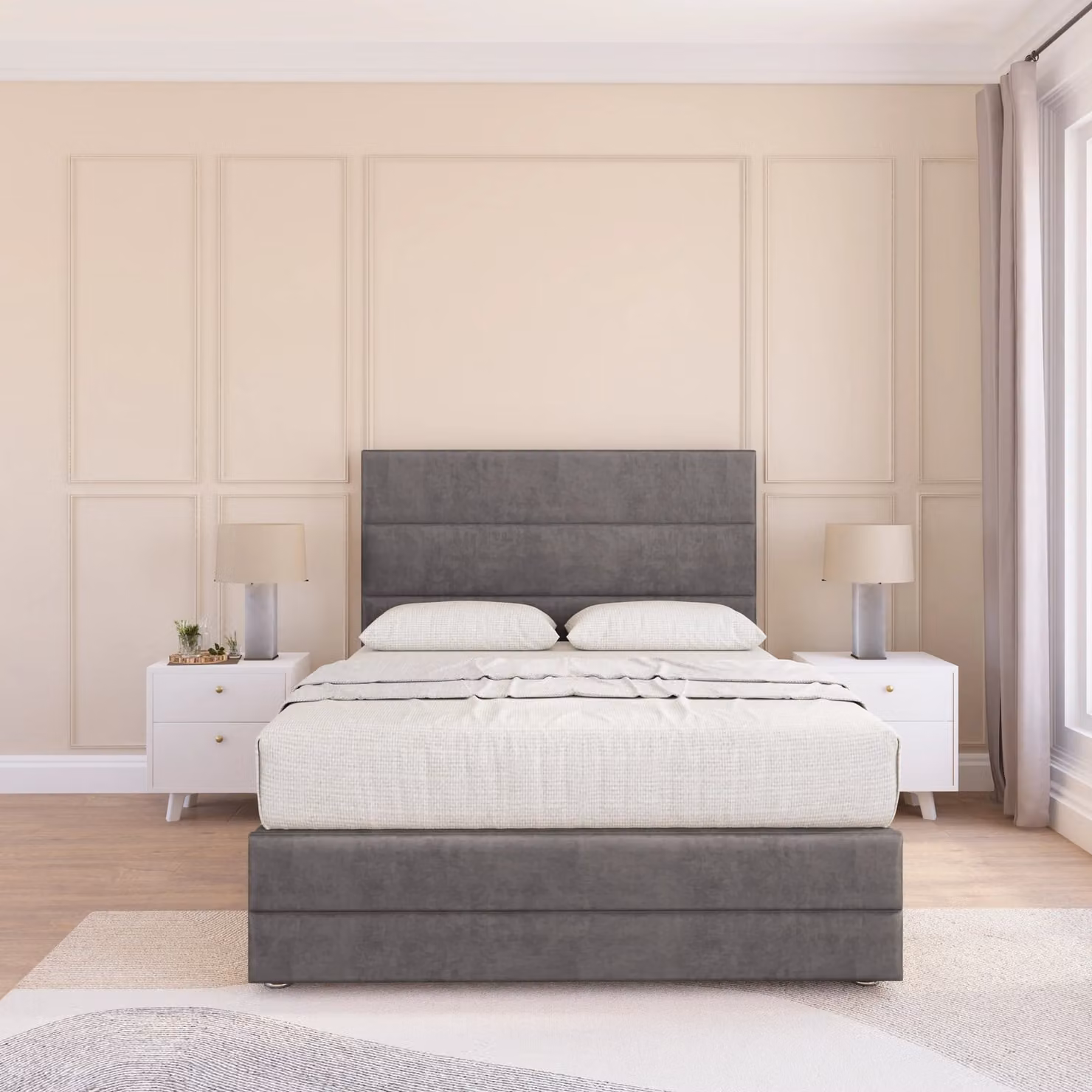 Sloomy Monaco Upholstered Fabric Bed Base in Grey, W/D: 120 x 200 cm