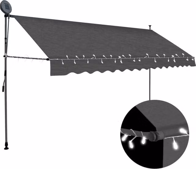 Berkfield Home Manual Retractable Awning with LED, Anthracite and Black, Width: 350 cm