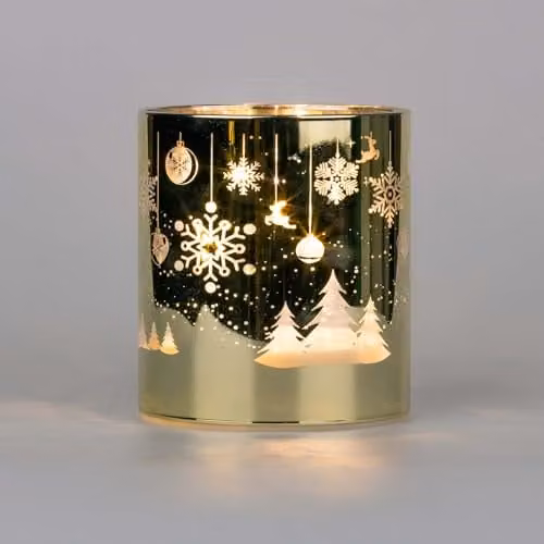 Shatchi Gold Etched Glass Christmas Vase Table Lamp with LED Fairy Lights