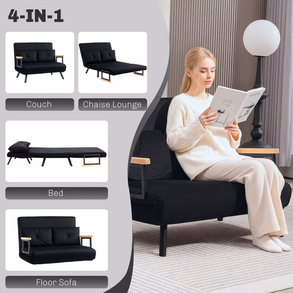 STILVORA Double Click-Clack Sofa Bed in Black Velvet with Adjustable Headrest and Scatter Cushions, 140 x 200 cm – 5