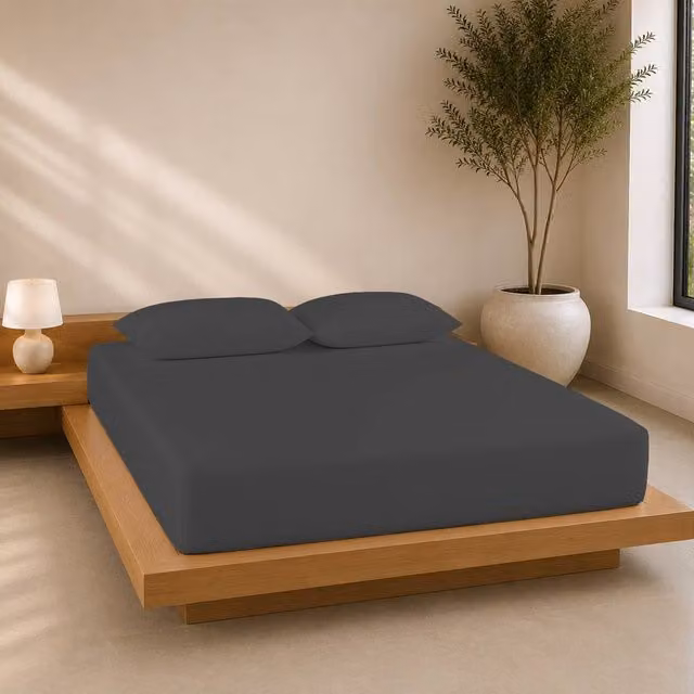 Lazzaro Home Exclusive Microfibre Fitted Sheets in Charcoal, Double, W/D/H: 140 x 200 x 40 cm