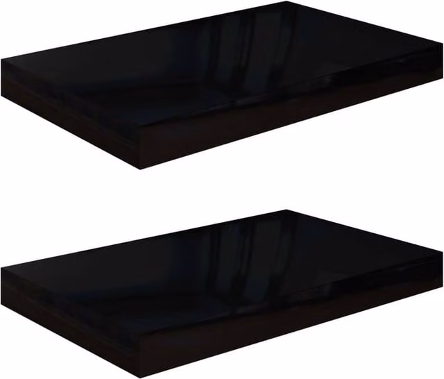 Berkfield Home Set of 2 High Gloss Black Floating Wall Shelves, W/D/H: 40 x 23 x 3.8 cm