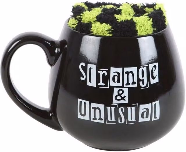 Something Different Strange and Unusual Black Striped Mug and Unisex Sock Set – 1