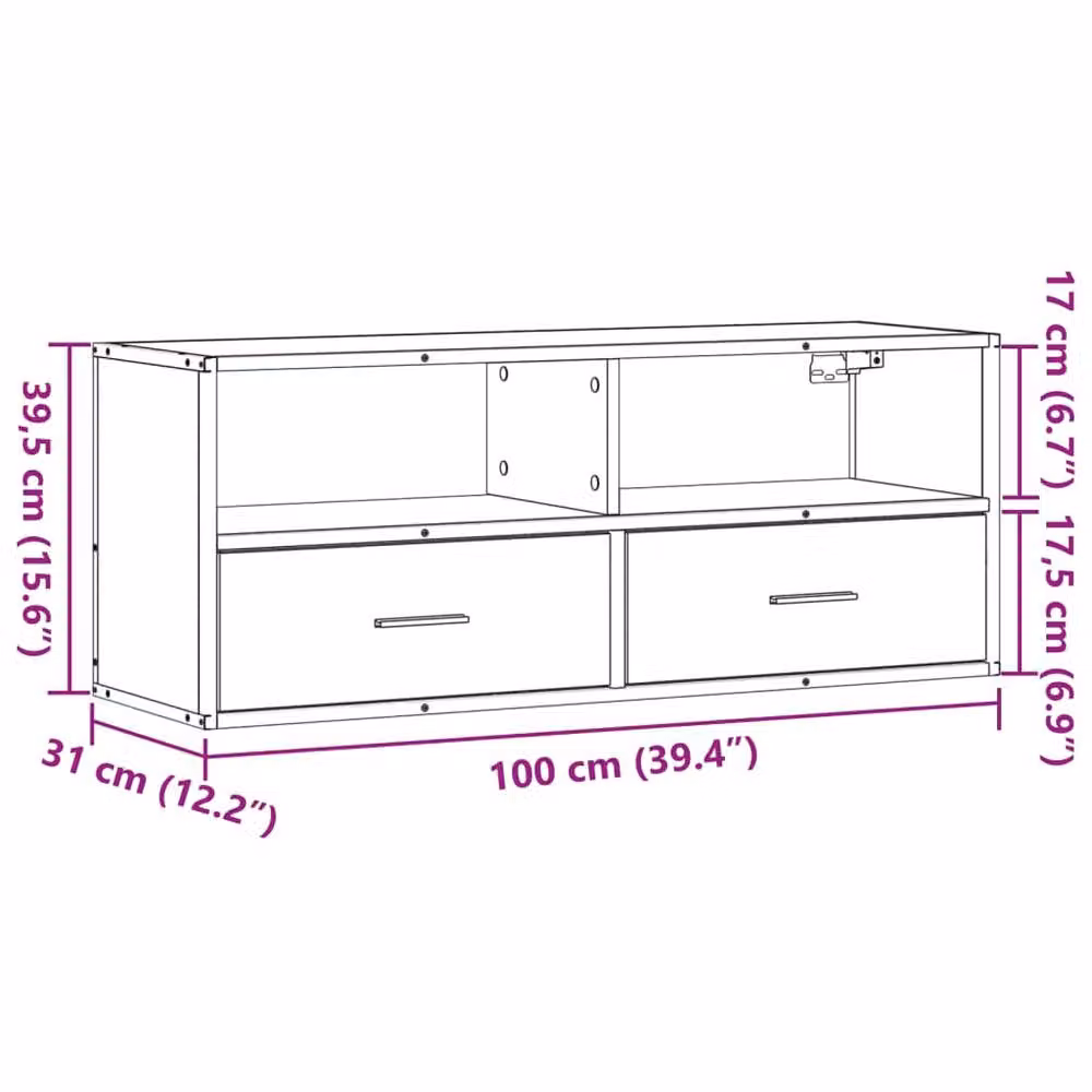 Berkfield Home Modern Black TV Cabinet in Engineered Wood and Metal, W: 100 cm, D: 31 cm, H: 39.5 cm – 5