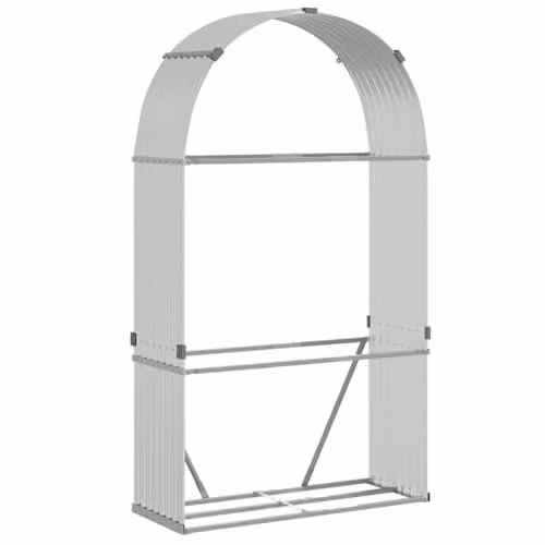 vidaXL Freestanding Log Holder in Silver Galvanised Steel, W/D/H: 120 x 45 x 210 cm