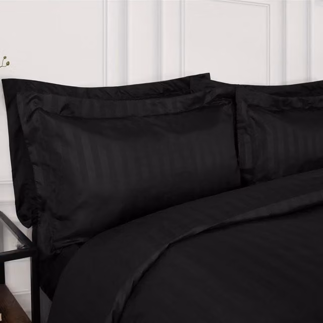 Brentfords Pair of Black Striped Microfibre Satin Oxford Pillowcases