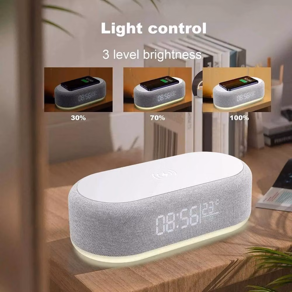 NESTLUNE 6-in-1 Digital Alarm Clock and Bluetooth Speaker with 15W Output, Grey, W: 100 cm, H: 15 cm – 3