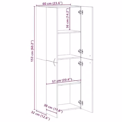 vidaXL Modern File Cabinet in Brown Oak, W: 60 cm, D: 32 cm, H: 153 cm – 2