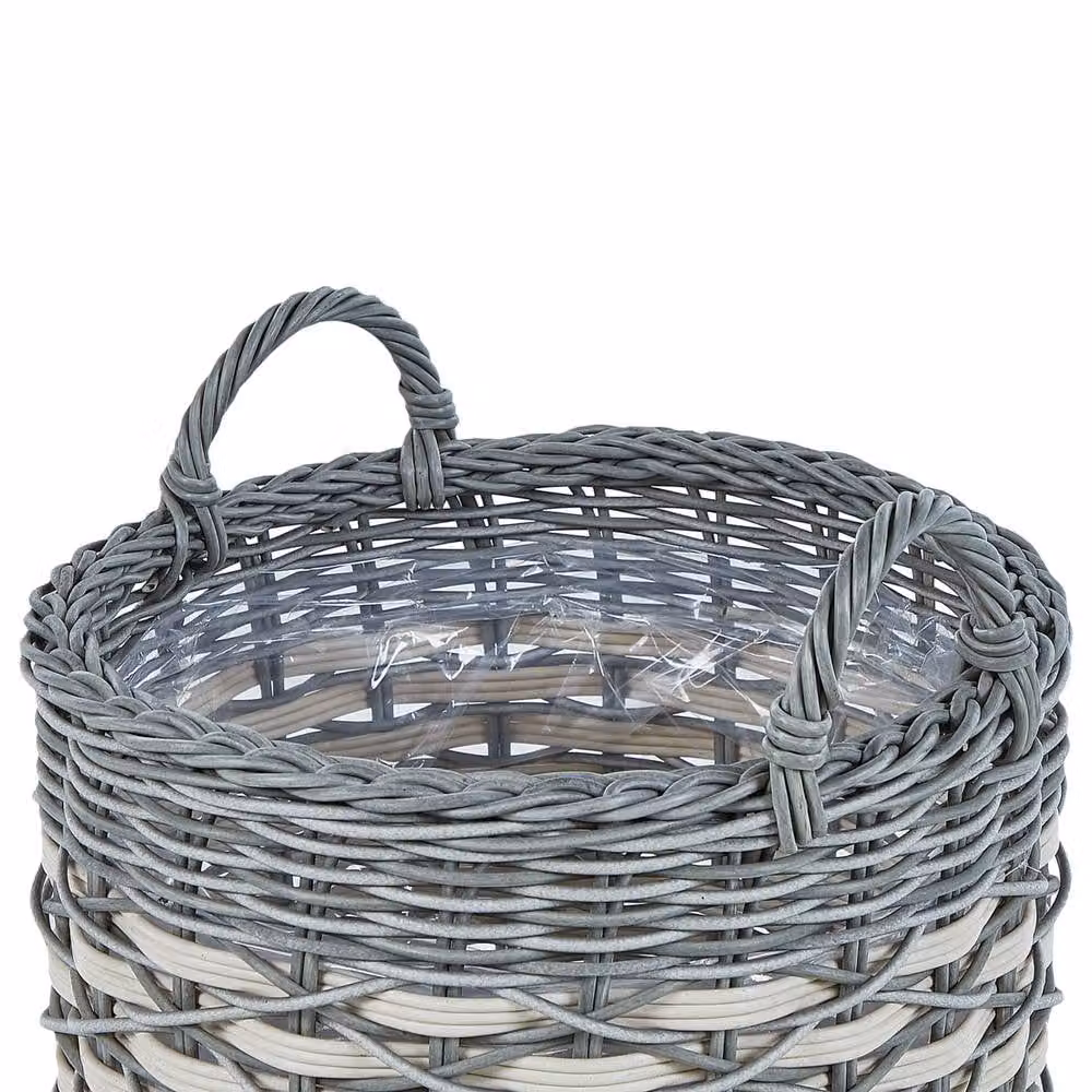 Wyld and Coco Set of 3 Grey and White PE Rattan Plant Baskets with Lining – 5