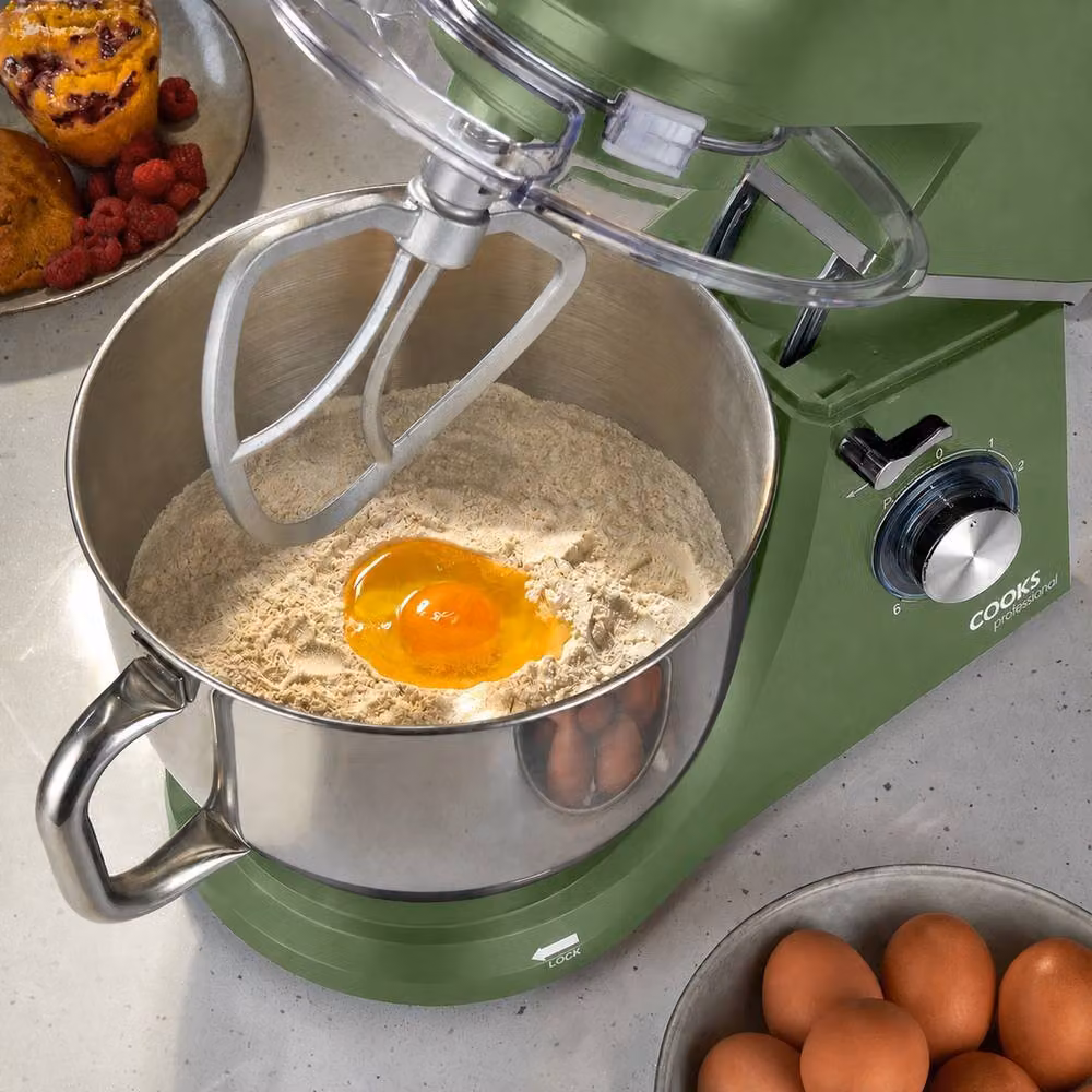 Cooks Professional Stand Mixer with 1200W Motor, 6 Speeds, Pulse Function and 7L Mixing Bowl in Green – 3