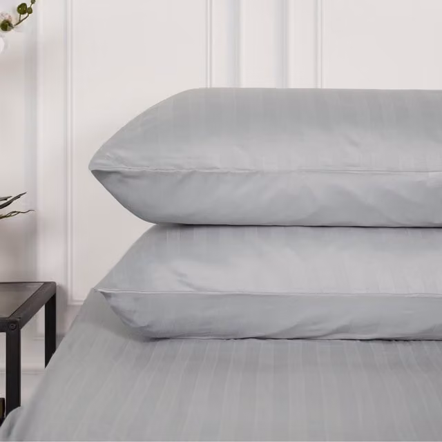 Brentfords Pair of Silver Grey Striped Microfibre Satin Housewife Pillowcases