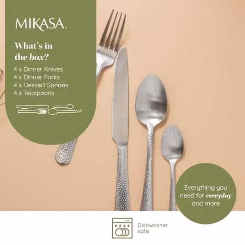 Mikasa Broadway 16-Piece Polished Silver Stainless Steel Cutlery Set for 4 Adults – 2