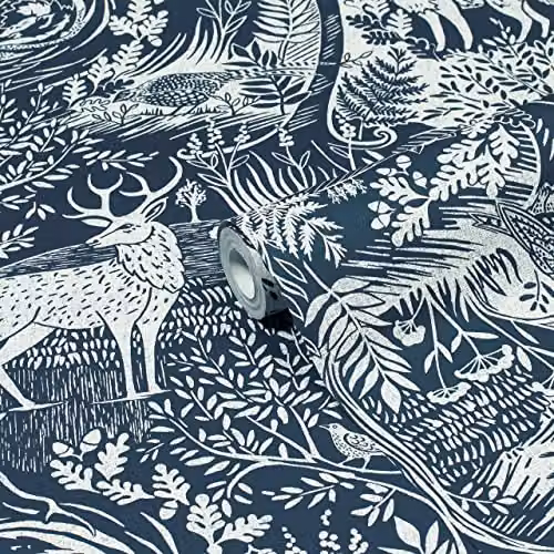 Riva Home Blue Animal Print Nature Wallpaper, Washable