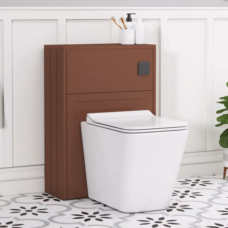 Royal Bathrooms Elmore Terracotta Clay BTW WC Unit with Elena Rimless Ceramic Toilet Pan, Slim Soft Close Seat and Cistern, Width: 55 cm