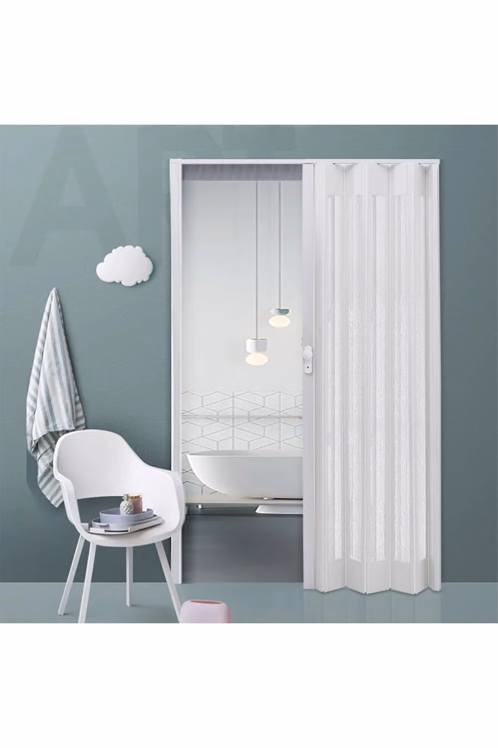 Livingandhome White PVC-Acrylic Folding Partition Door with Wheels and Handle, H: 203 cm x W: 87 cm – 3