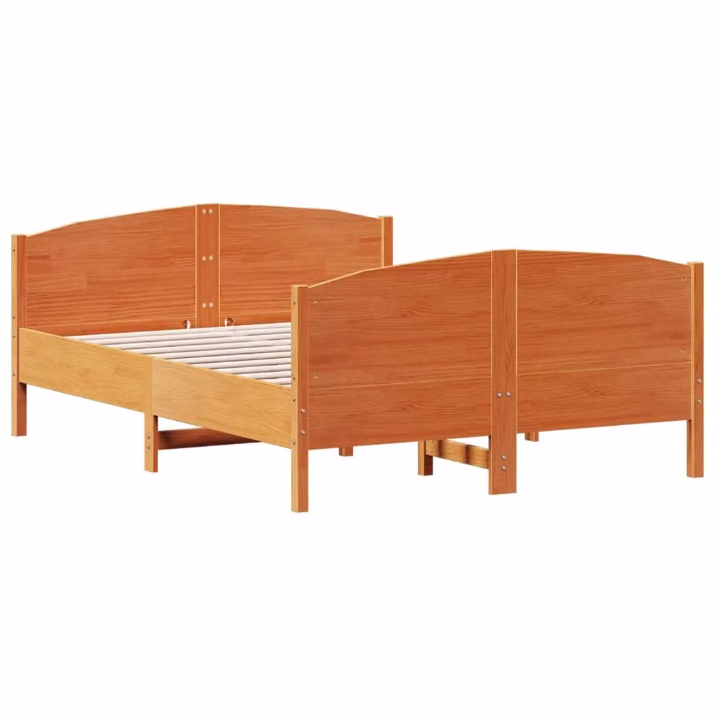 Berkfield Home Rustic Solid Wood Pine Bed Frame in Wax Brown, W: 135 cm, L: 190 cm – 2
