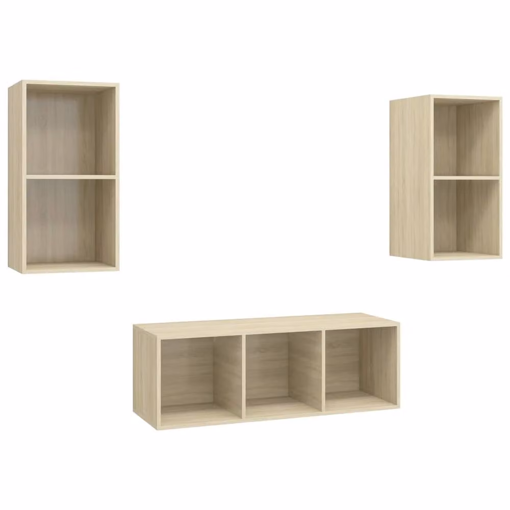 Berkfield Home Practical 3 Piece TV Cabinet Set in Sonoma Oak and Beige – 3