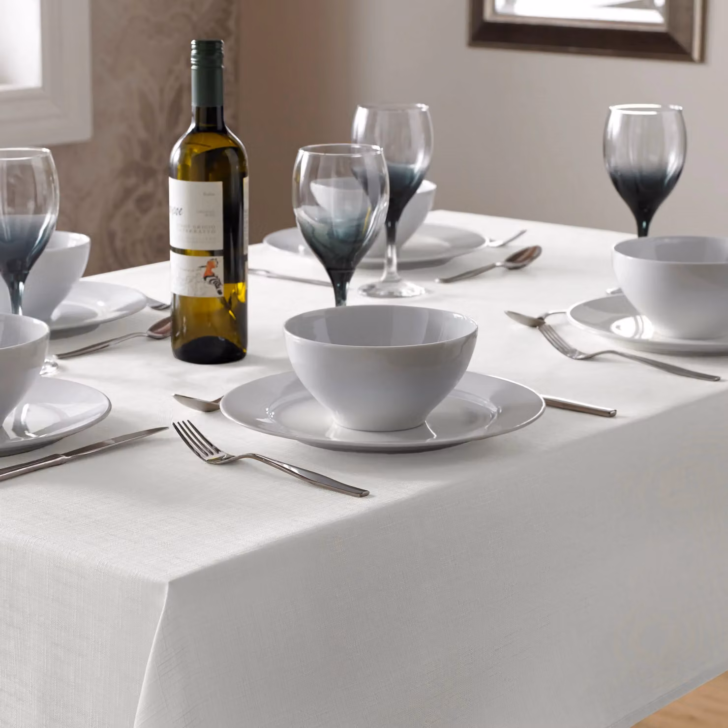 Luxury Living White Linen-Look Square Tablecloth, W/D/H: 85 x 85 x 85 cm – 2